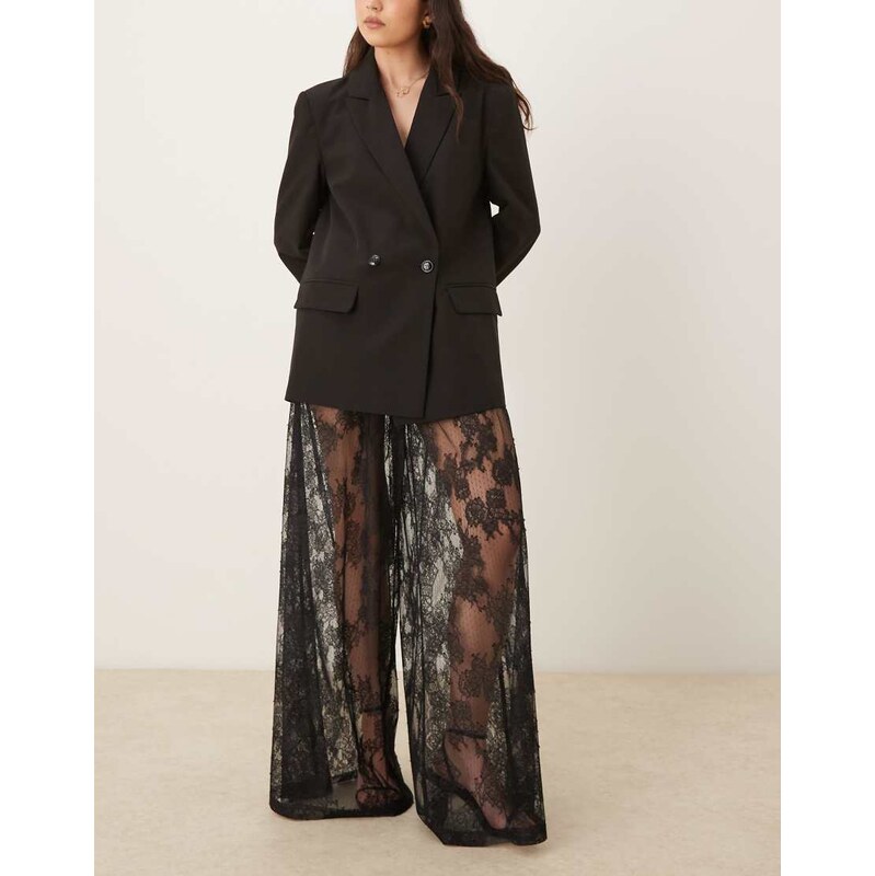 Bardot Hildie extreme palazzo lace trousers co-ord in black