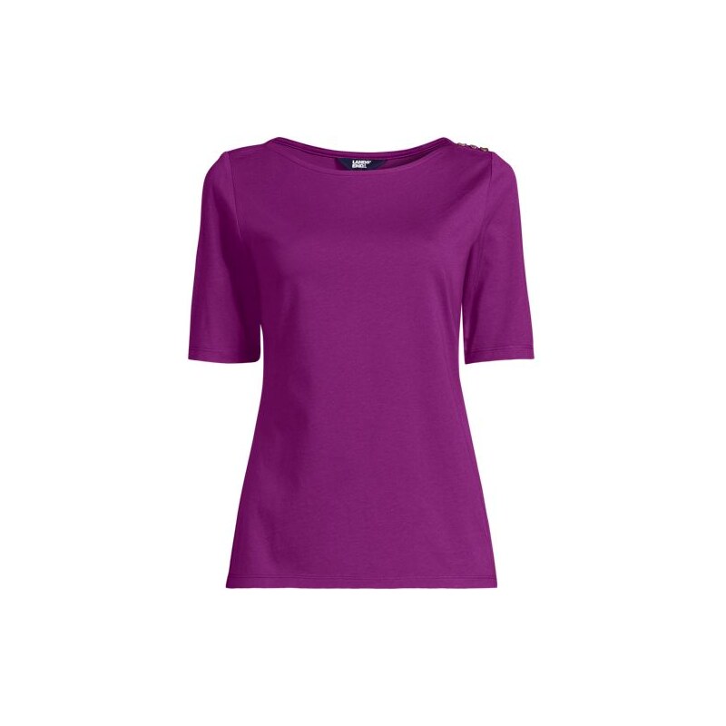 Single Knit Supima Boatneck Button Shoulder Tee, Women, size: M, 115261814
