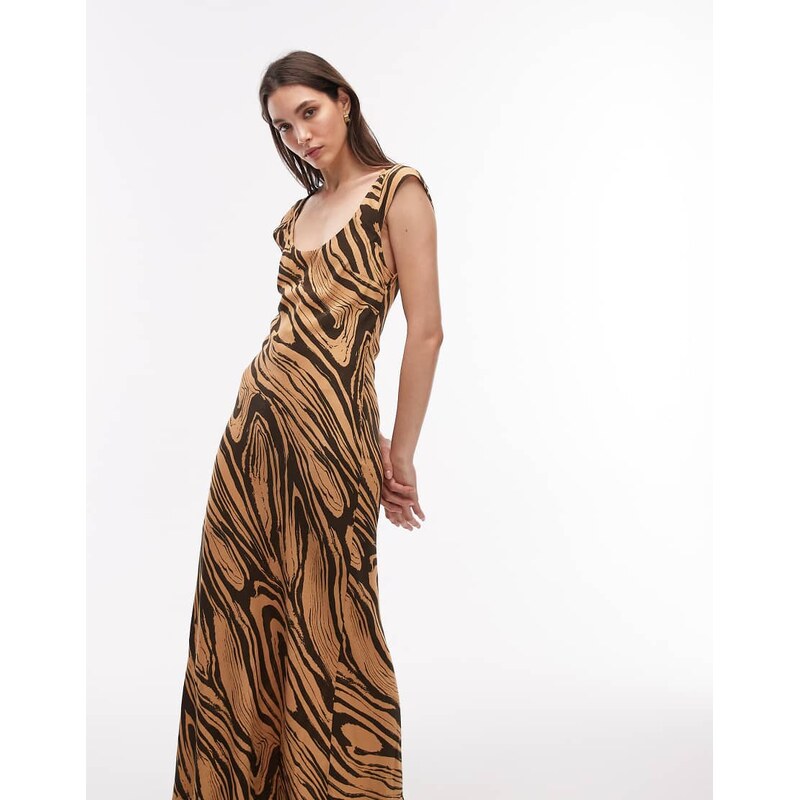 ASOS DESIGN cap sleeve midi dress in black marble print-Multi
