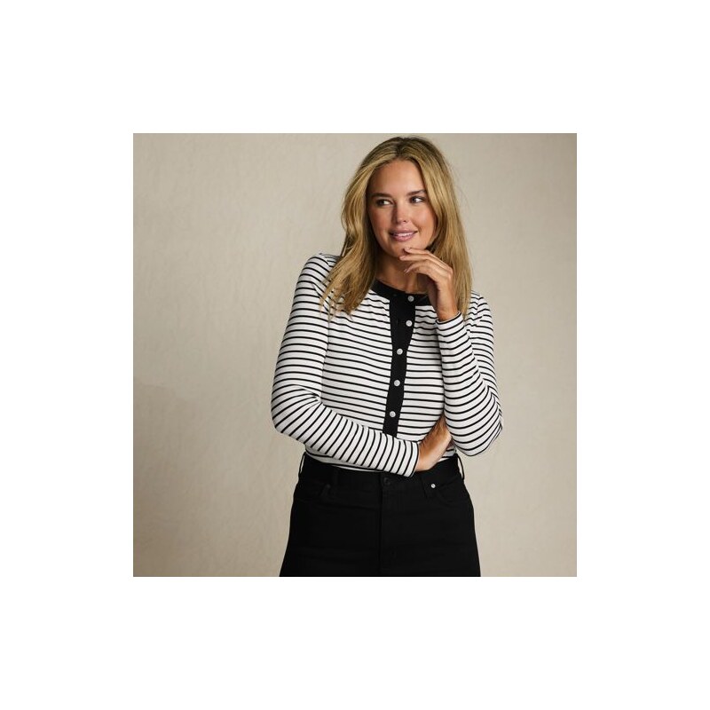 Long Sleeve Drapey Rib Henley Top, Women, size: 20-22, plus, Ivory, 115001973