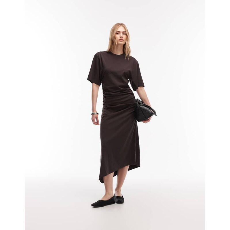 & Other Stories ruched asymetric hem jersey midi dress in