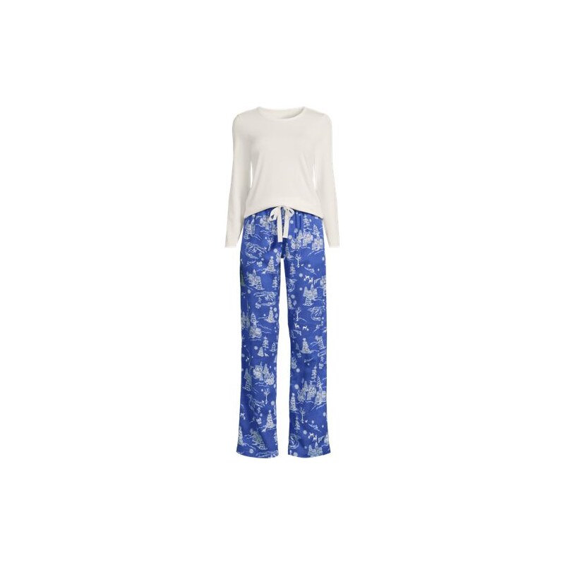 Cotton-Modal/Flannel Pyjama Set, Women, size: 1X, plus, Blue,