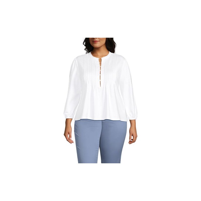 Cotton Modal Three Quarter Sleeve Pintuck Top, Women, size: 20-22, 115261610