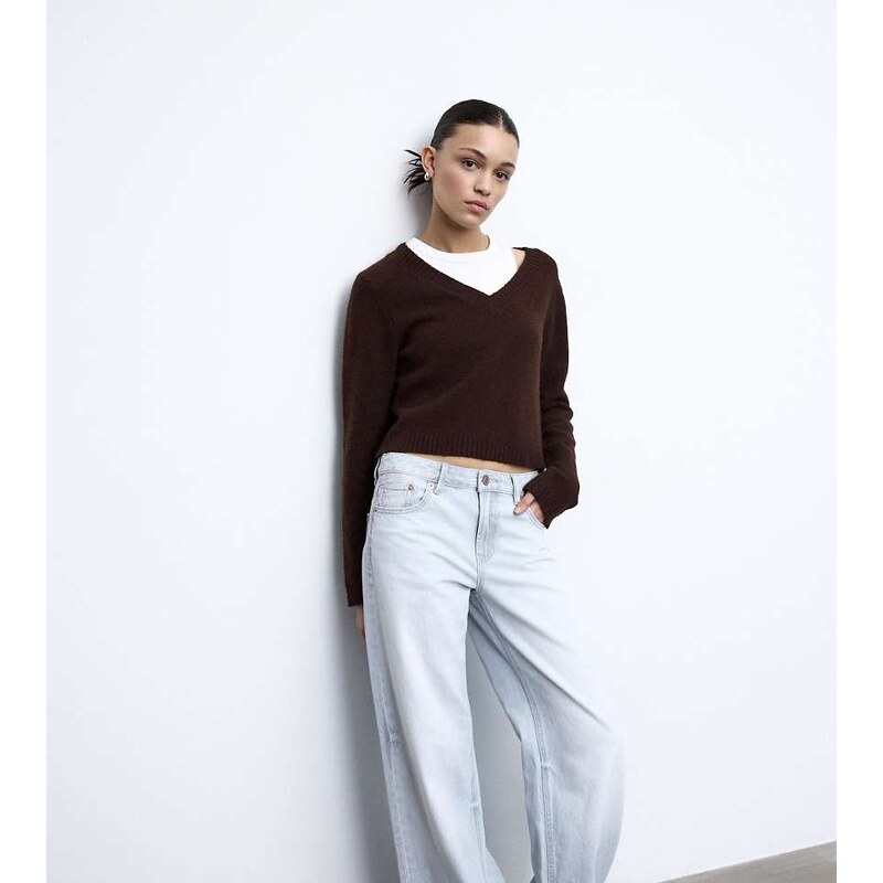 Stradivarius Tall d91 low-rise wide-leg jeans in light grey denim wash 113268779