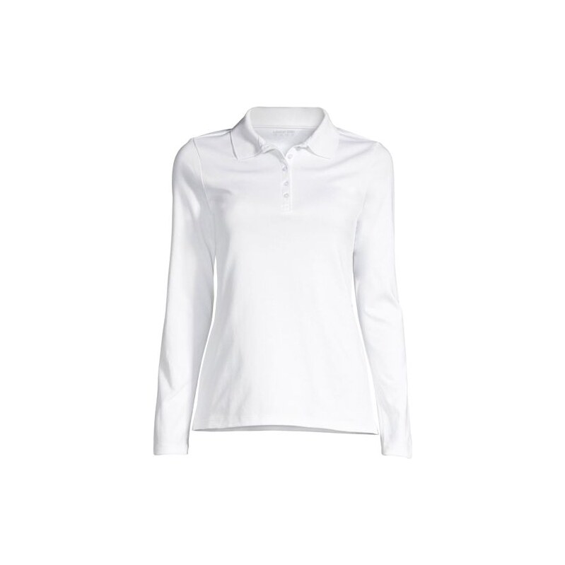 Long Sleeve Supima Cotton Polo Shirt, Women, size: 20-22, plus, White, 113287179