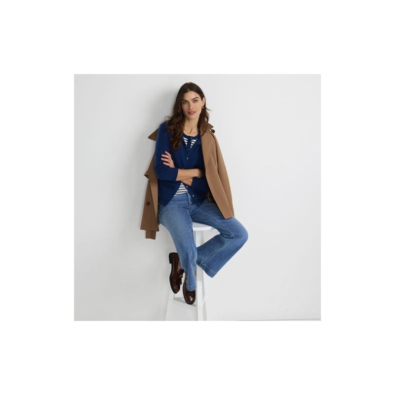 Crew Neck Cashmere Cardigan, Women, size: 14-16, petite, Blue, 115198591