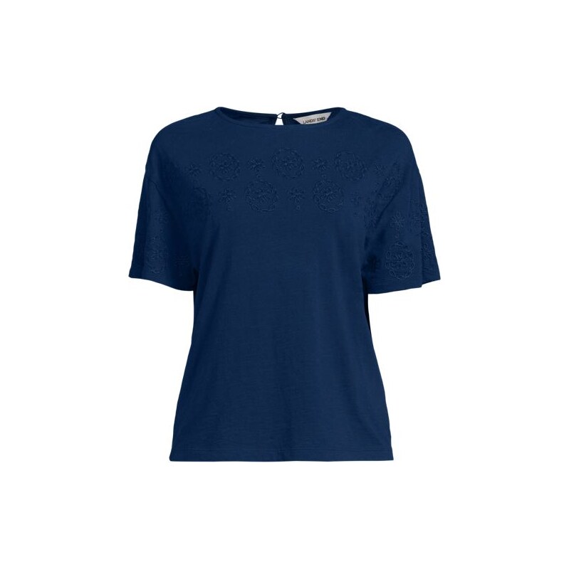 Cutwork Slub Tee, Women, size: 10-12, regular, Blue, Cotton, by Lands 113559313