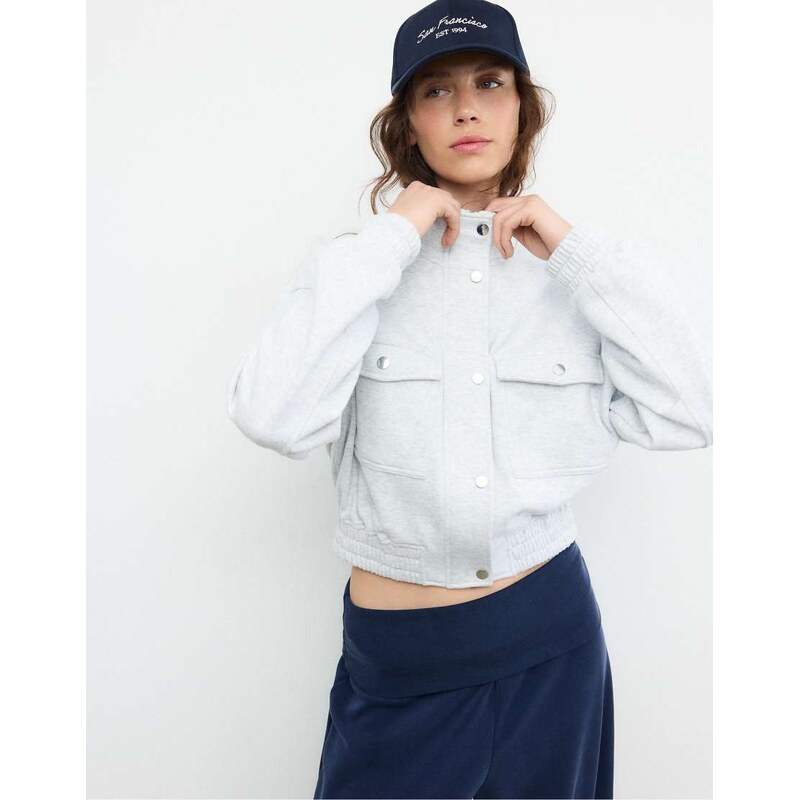 Stradivarius High neck sweatshirt jacket in grey melange 113268793