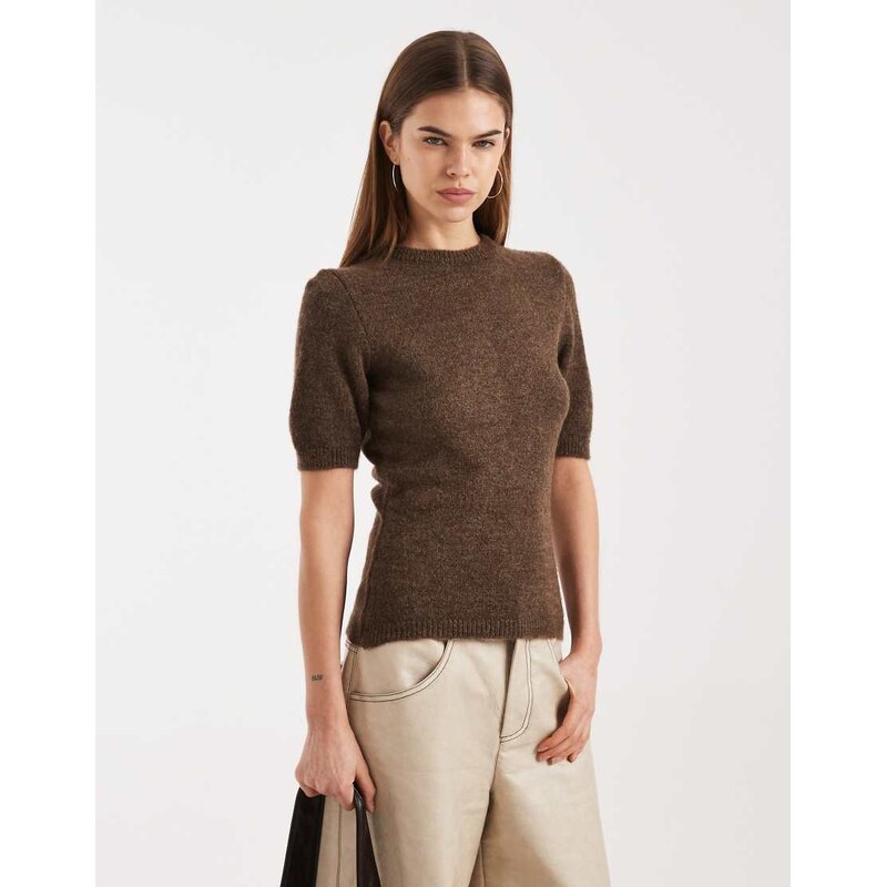 ASOS DESIGN knitted shrunken jumper in brown