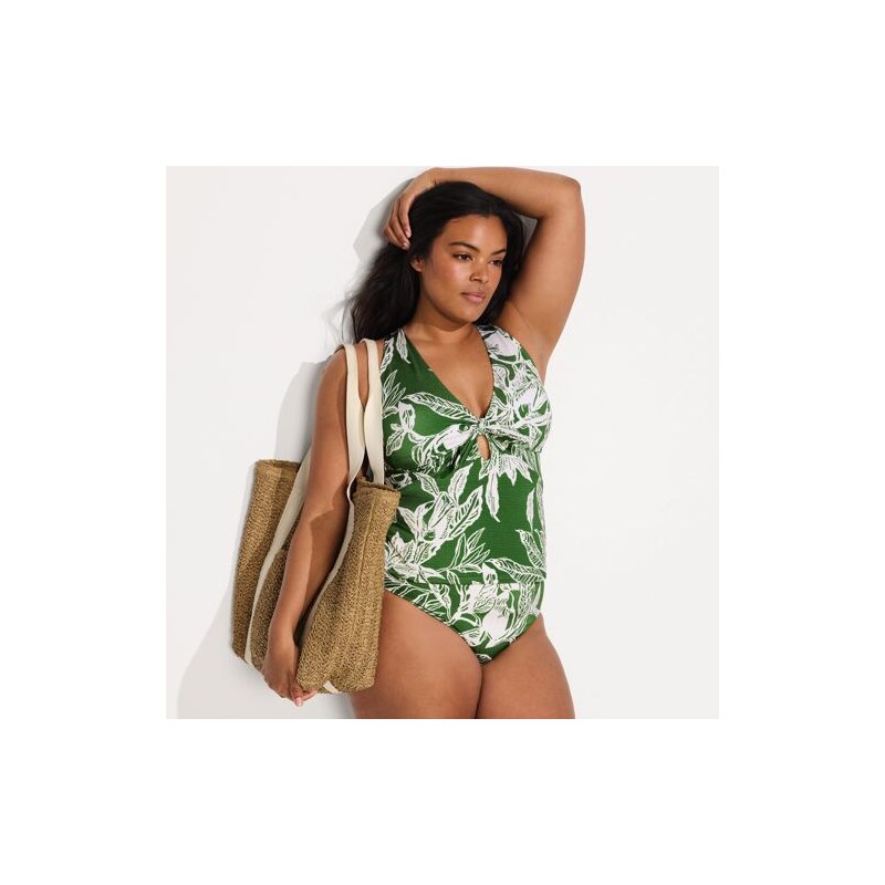 Shine Knot Front Tie Back Tankini, High Waisted - 2 piece, Women