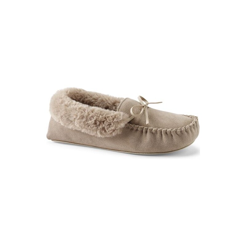 Suede Moccasin Slipper, Women, size: 4, regular, Brown, Polyester, by 115200111
