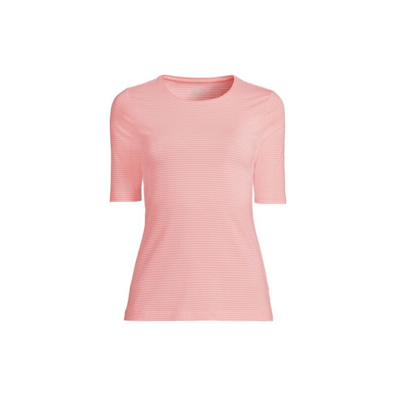 Lightweight Cotton Modal Elbow Sleeve Crew Neck Top, Women, size: 14 113257250