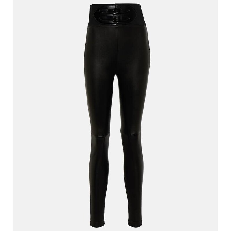 Alaïa Belted high-rise leather leggings