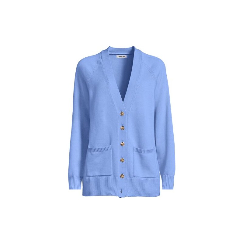 Drifter Cotton Relaxed V-neck Cardigan, Women, size: 8, petite, Blue, 114332192