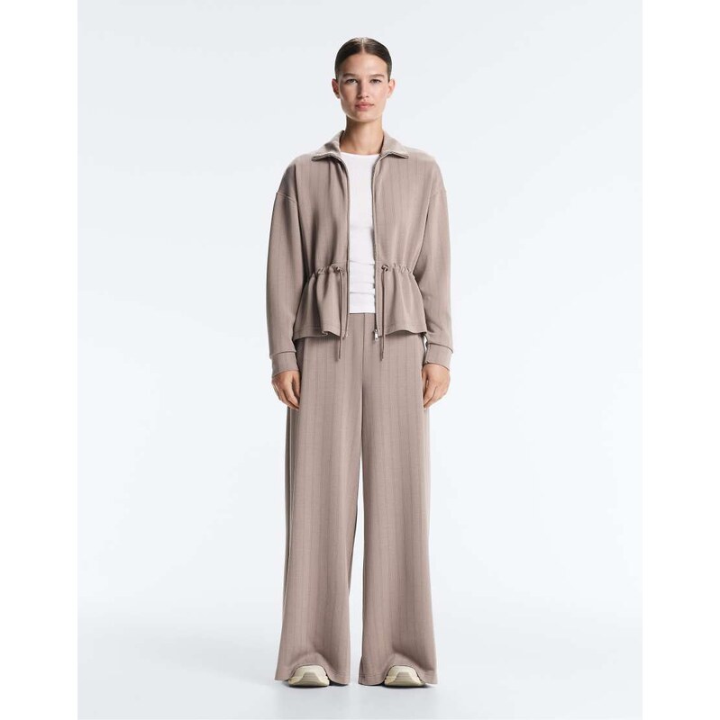 OYSHO Wide leg striped trousers with soft touch modal in pale taupe 113268837