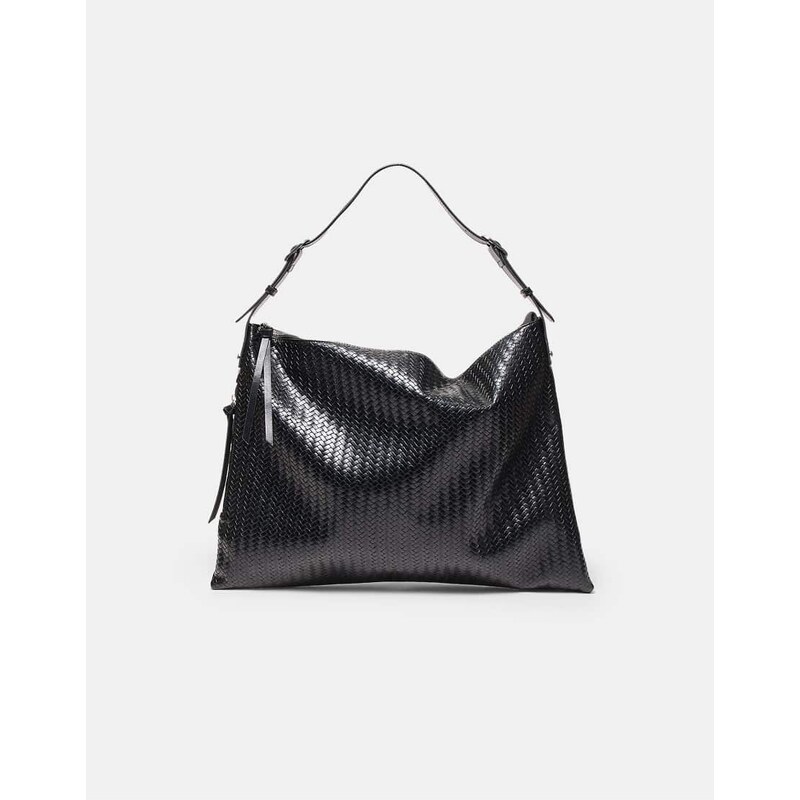 Stradivarius Soft touch shoulder bag with zips in black 113268849