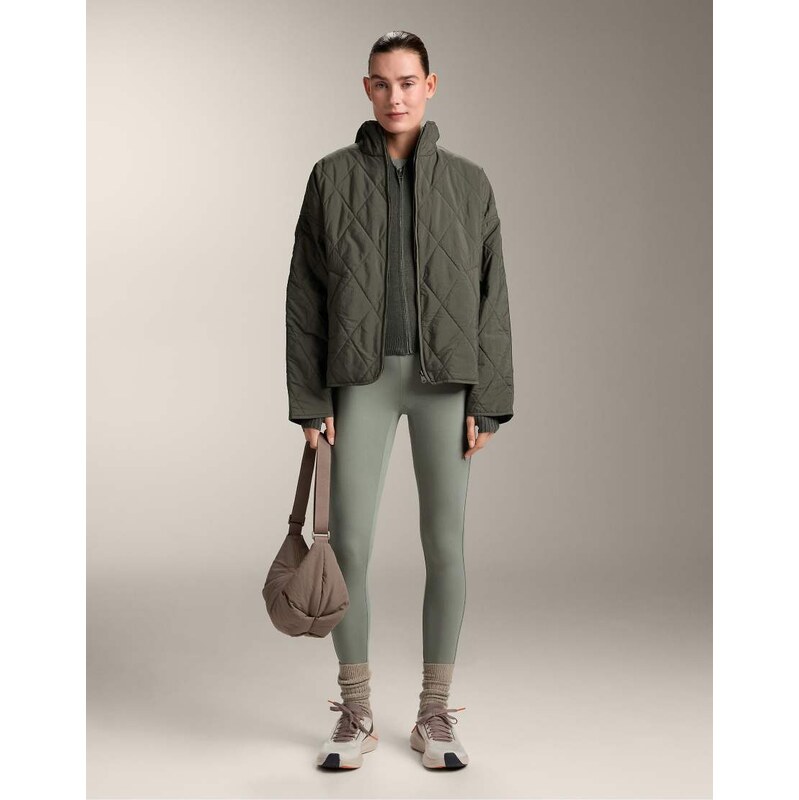 OYSHO Comfortlux high rise rib ankle-length leggings in khaki-grey 113268865
