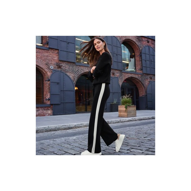 Sweater Knit Side Stripe Wide Leg Trousers, Women, size: XL,