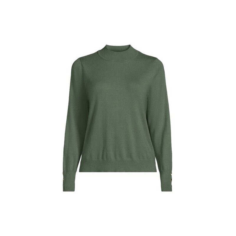Button Cuff Polo Neck Jumper, Women, size: XL, regular, Green,