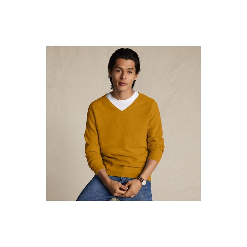 Cotton Twist V-neck Jumper, Men, size: XXL, regular, Yellow, by