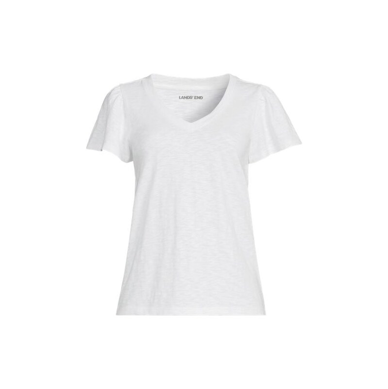 Flutter Sleeve Slub V-neck Top, Women, size: 14-16, regular, White, 115001935