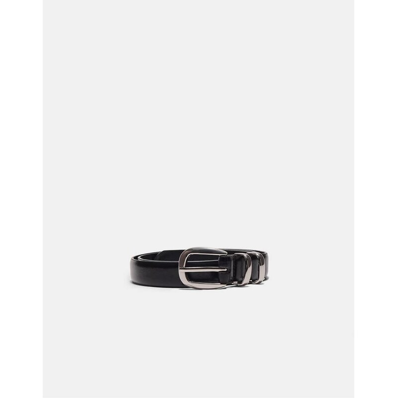 Stradivarius Basic shimmery leather effect belt in black