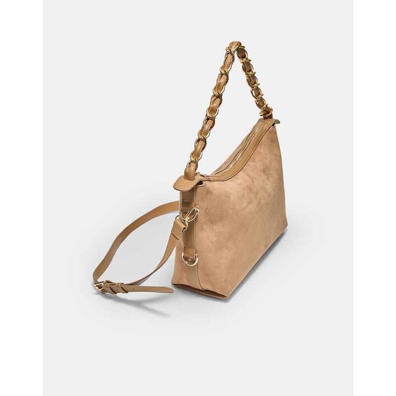 Stradivarius Crossbody bag with chain detail in beige-Neutral 113268906