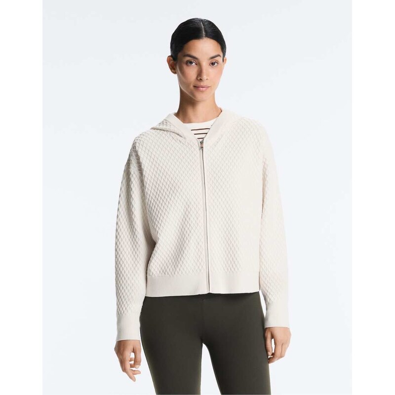 OYSHO Structured knit hooded jacket in pale ecru-Neutral 113268908