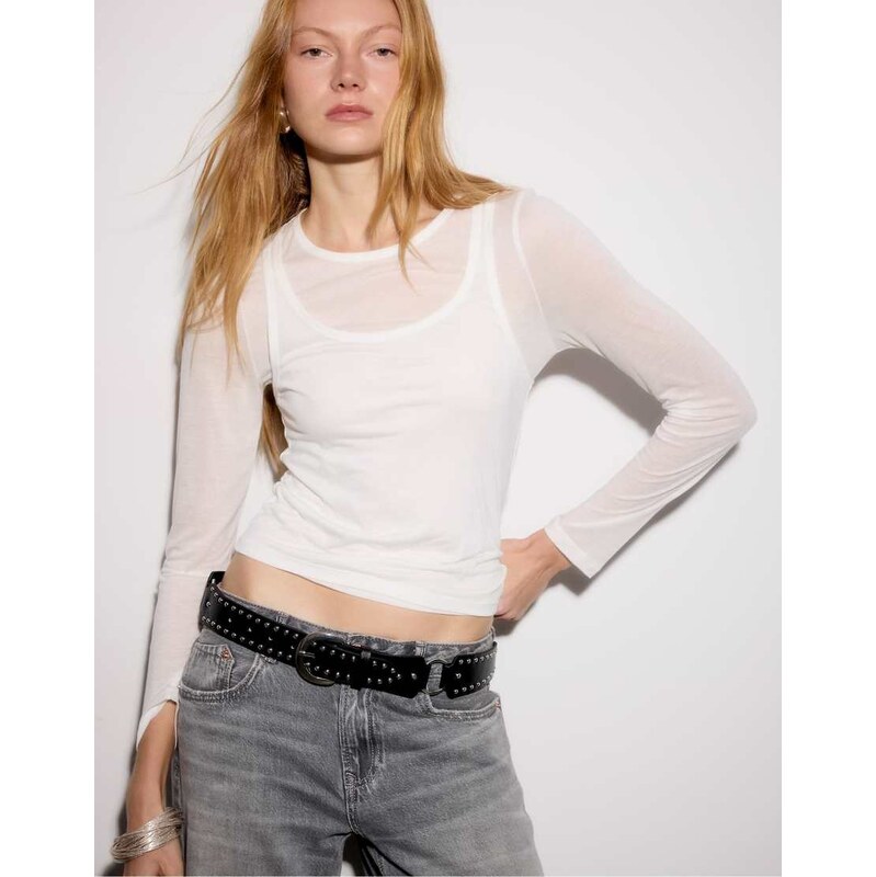 Stradivarius Ecocell double garment t-shirt in white