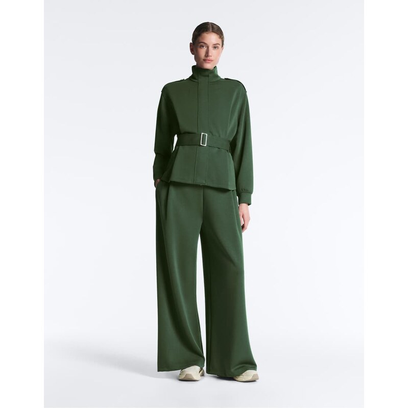 OYSHO High rise pleated twill trousers in green 113268909