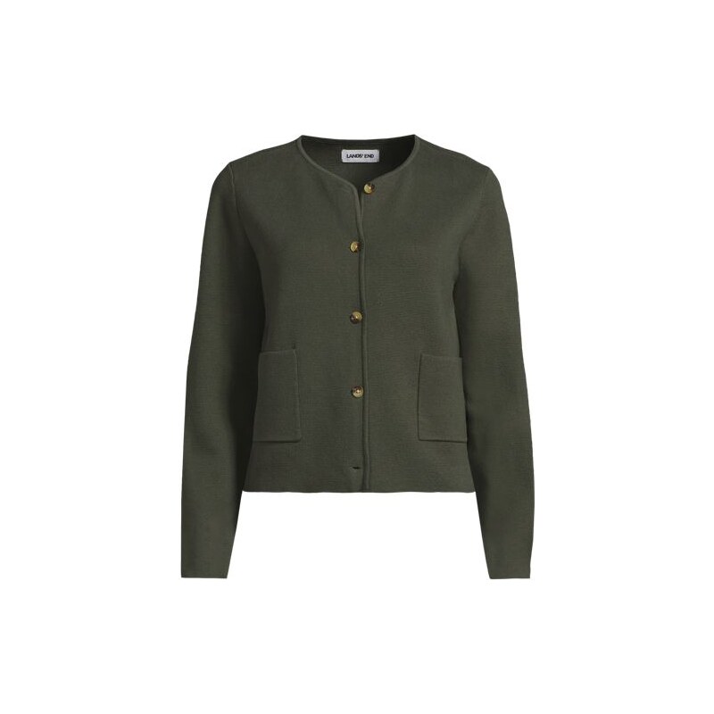 Fine Gauge Sweater Jacket, Women, size: M, petite, Green, Cotton