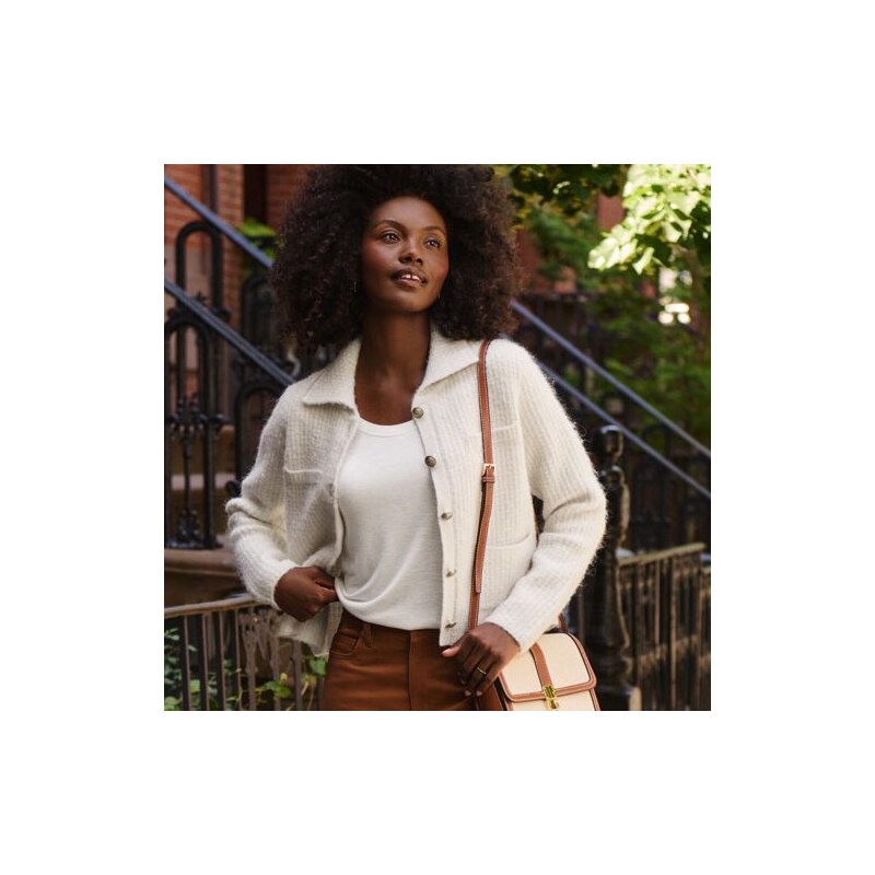 Waffle Collared Cardigan, Women, size: XL, regular, Ivory,