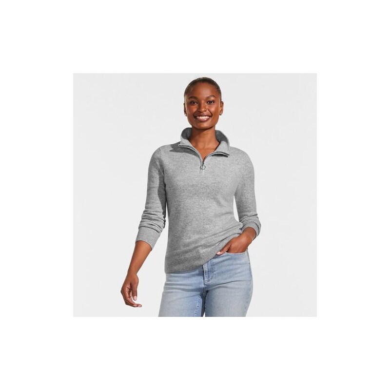 Cashmere Quarter Zip Jumper, Women, size: 10-12, regular, Grey, 115426233