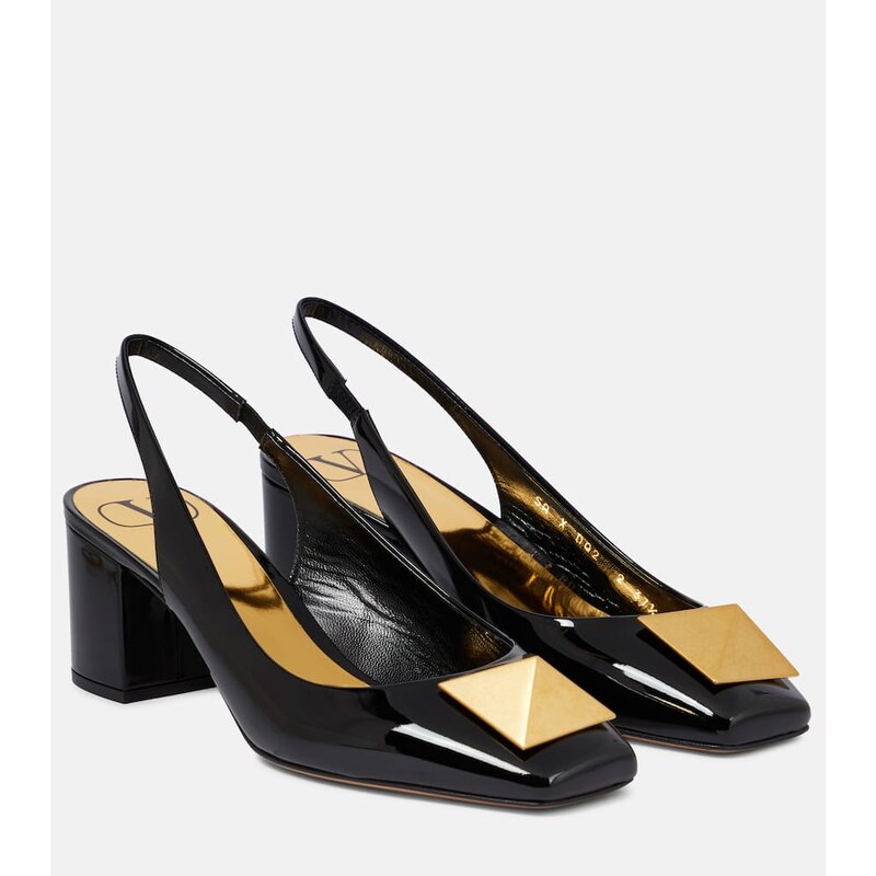 Valentino Garavani One Stud patent leather slingback pumps