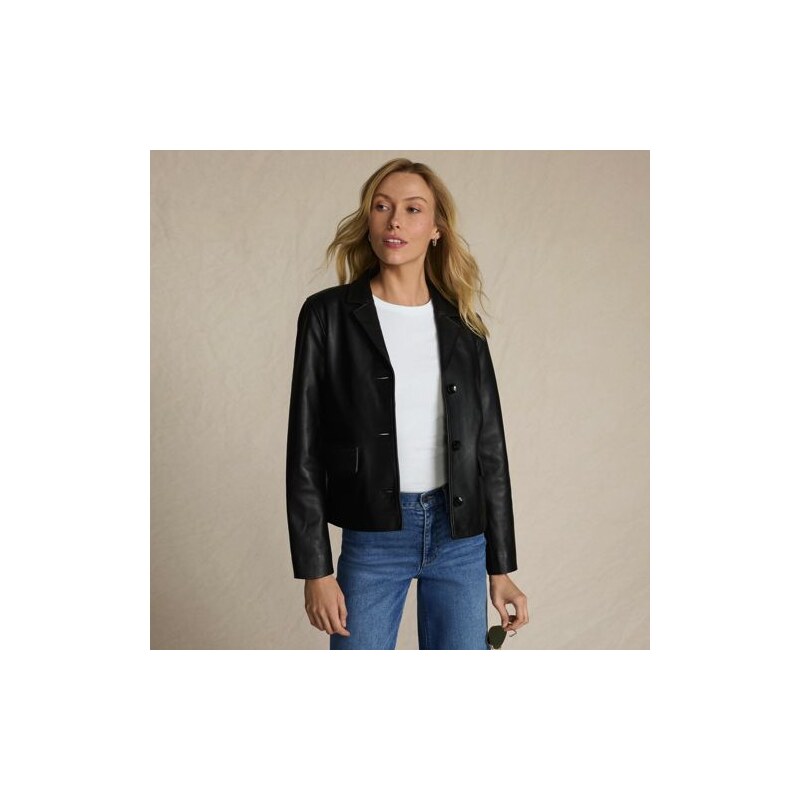 Leather Button Front Jacket, Women, size: S, regular, Black,