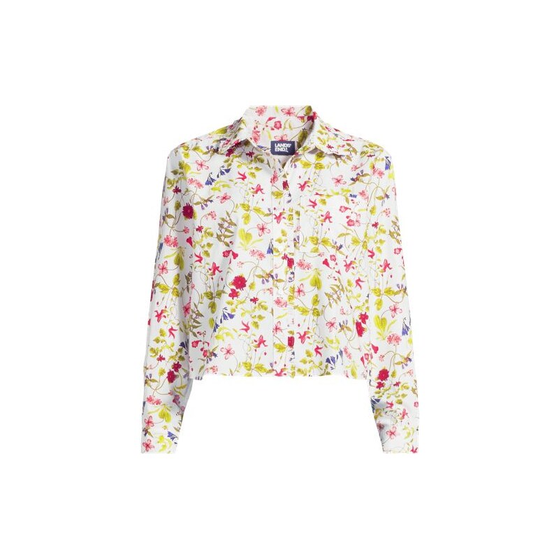 Cropped Ruffle Front Shirt, Women, size: 20-22, plus, White, Cotton, 113288314