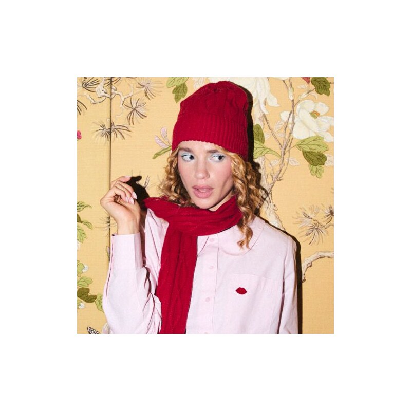 Lands End x Lulu Guinness Lip Cable Knit Beanie Hat, Women, size
