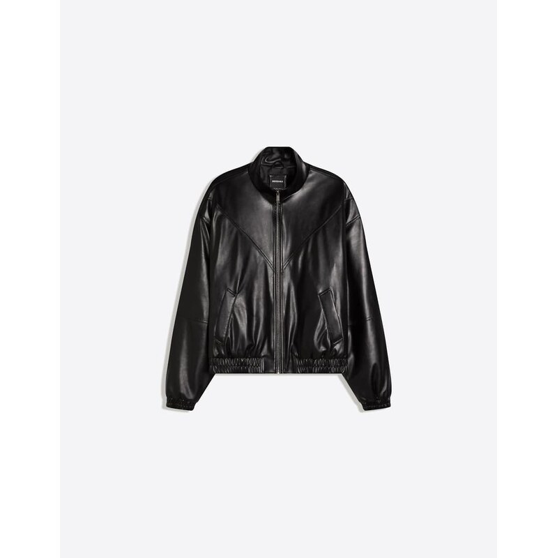Bershka Faux leather jacket in black