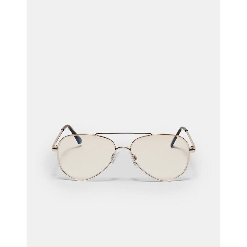 Stradivarius Metallic blue light filter glasses in gold-Yellow 113271973