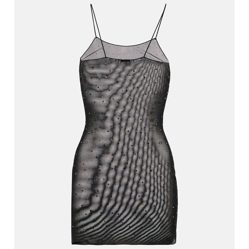 Oséree Gem embellished mesh slip dress