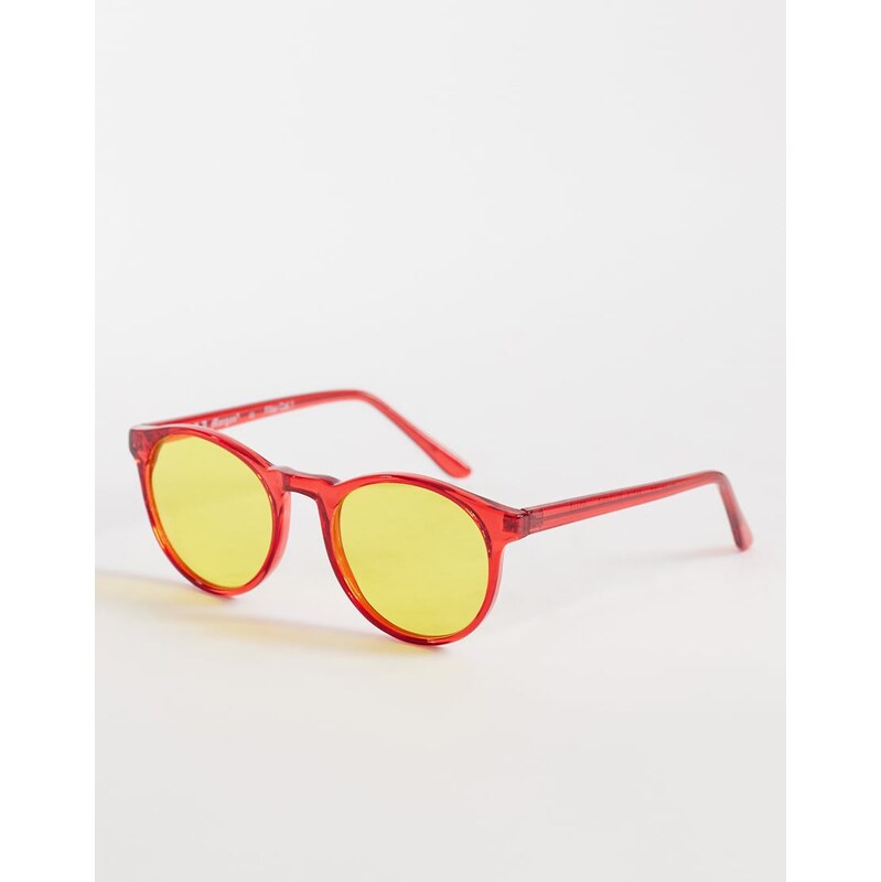 AJ Morgan grad school round sunglasses in red with yellow tinted