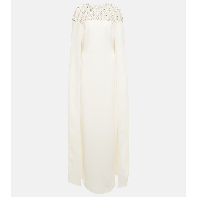 Safiyaa Bridal embellished crÃªpe cape gown