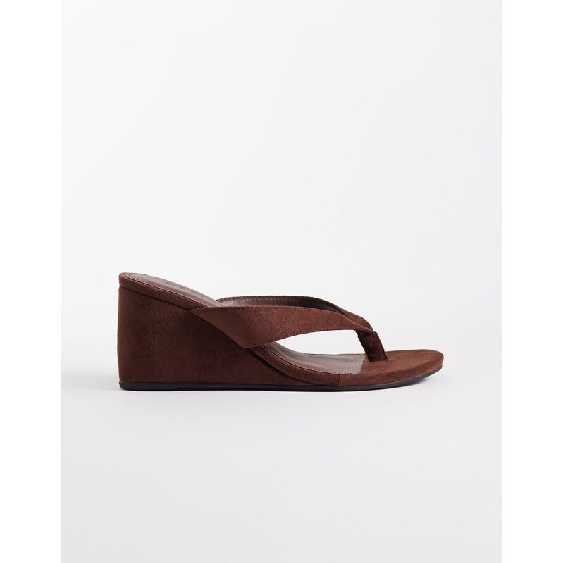 SEQWL Ines thong wedge sandal in brown micro