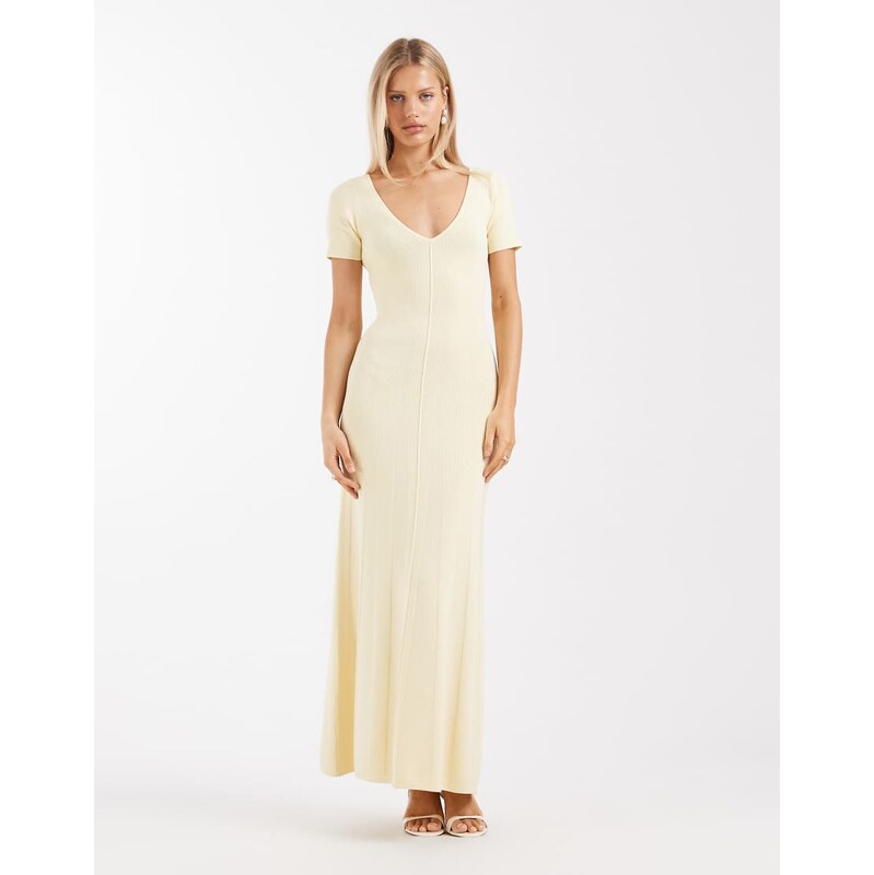 4th & Reckless fine knit v neck seam front detail maxi dress in