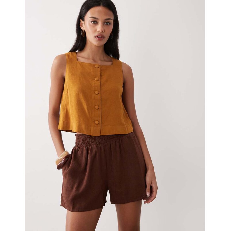 Nobodys Child Joppa linen blend elasticated waist short co-ord