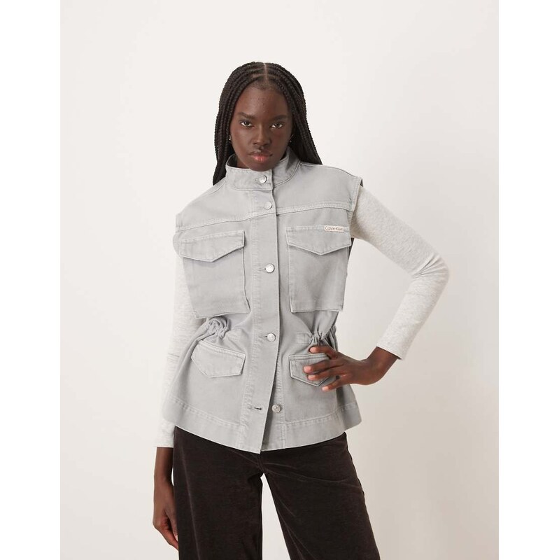Calvin Klein Jeans denim utility vest in soft grey 114089093
