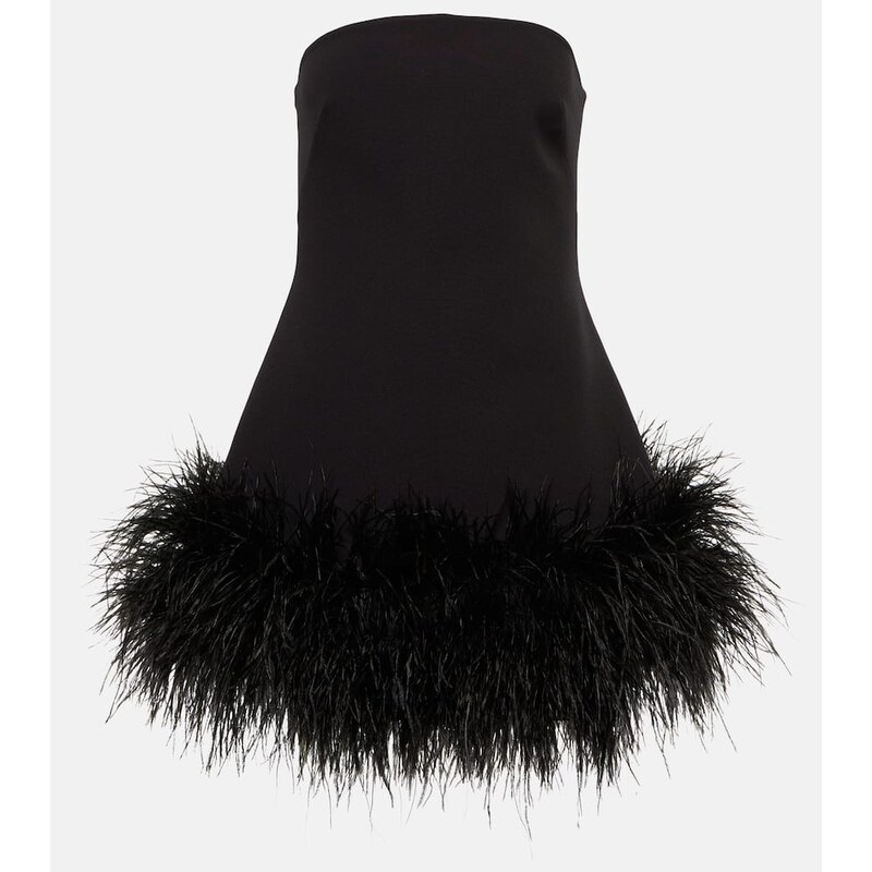 Safiyaa Strapless feather-trimmed minidress