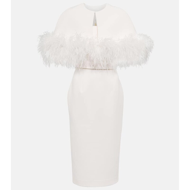 Safiyaa Bridal feather-trimmed crÃªpe midi dress