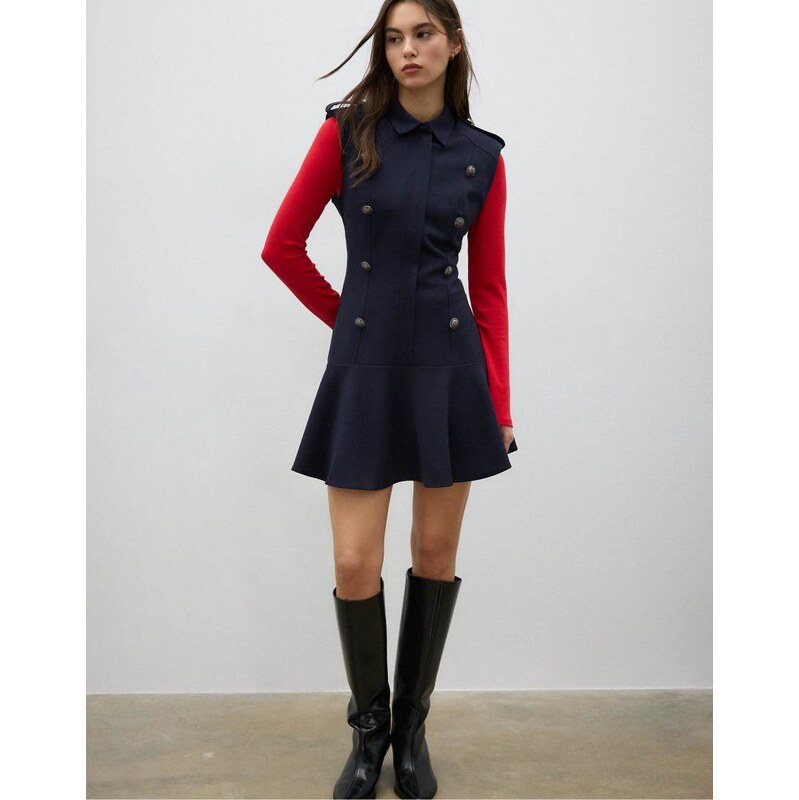 Stradivarius Short sleeveless buttoned dress in dark blue-Navy 113271946