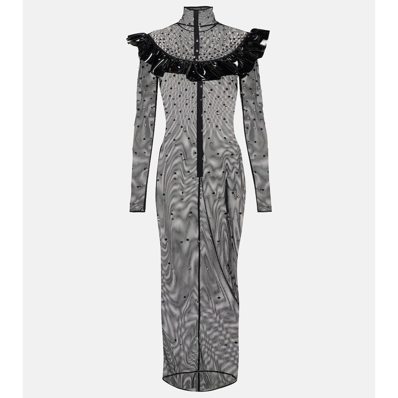 Alessandra Rich Embellished mesh midi dress